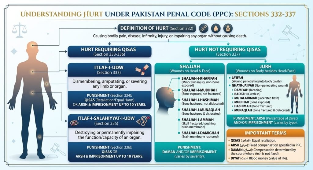 Kinds of Hurt under Pakistan Penal Code (PPC Sections 332–337 Explained)